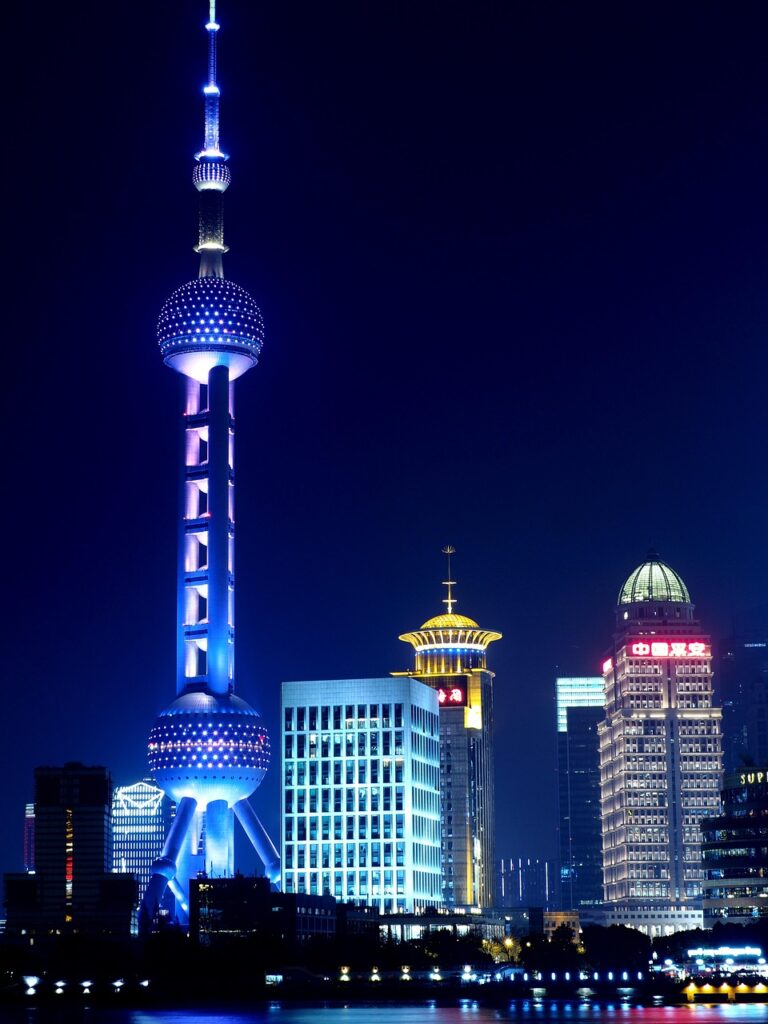 Travel shanghai, oriental pearl, night view, people